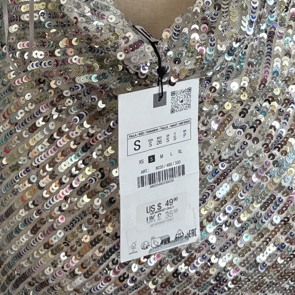 NWT ZARA Silver Mini Sequin Dress - Picture 8 of 8